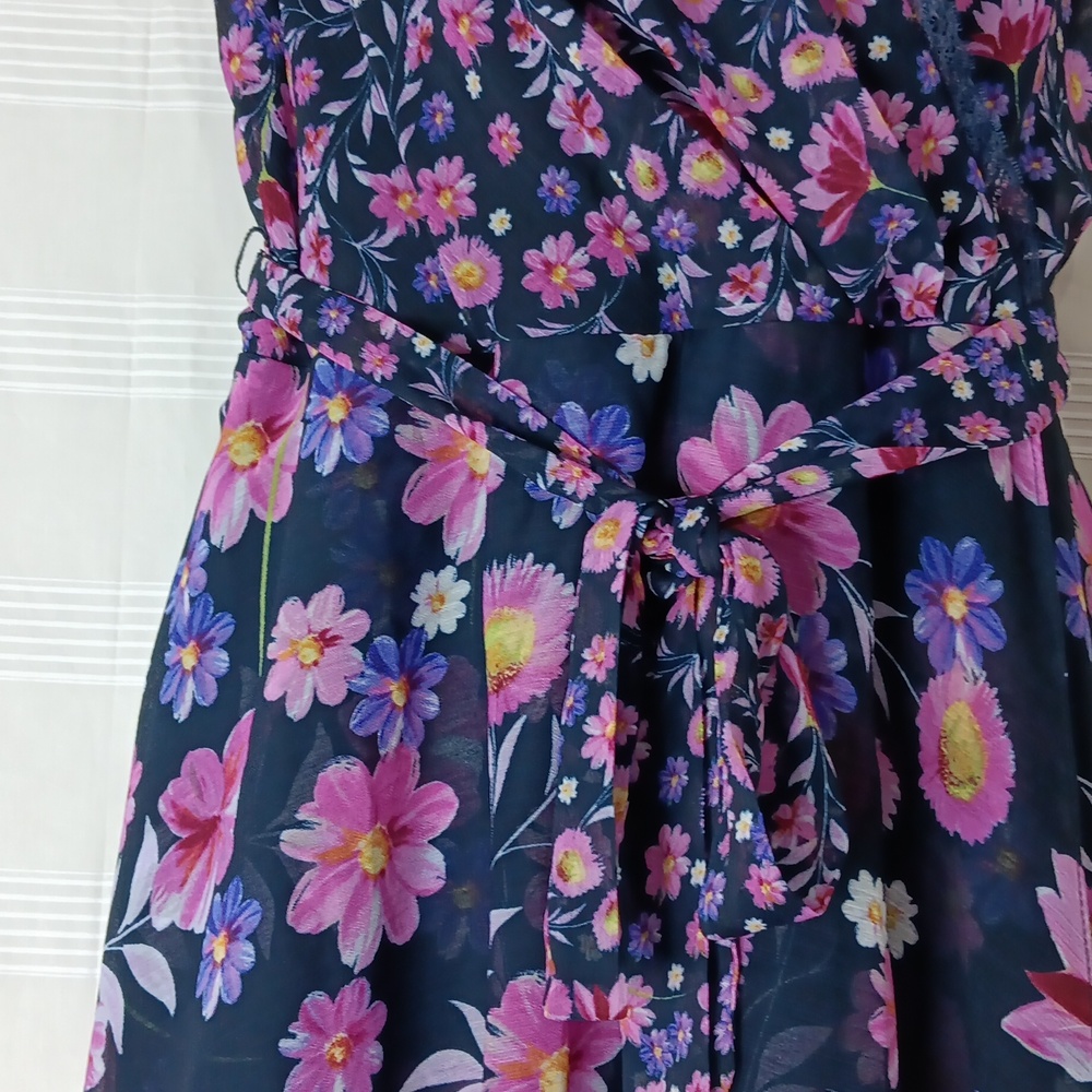 Dkny Navy Floral Sleeveless Asymmetrical Midi Dress - Picture 11 of 15